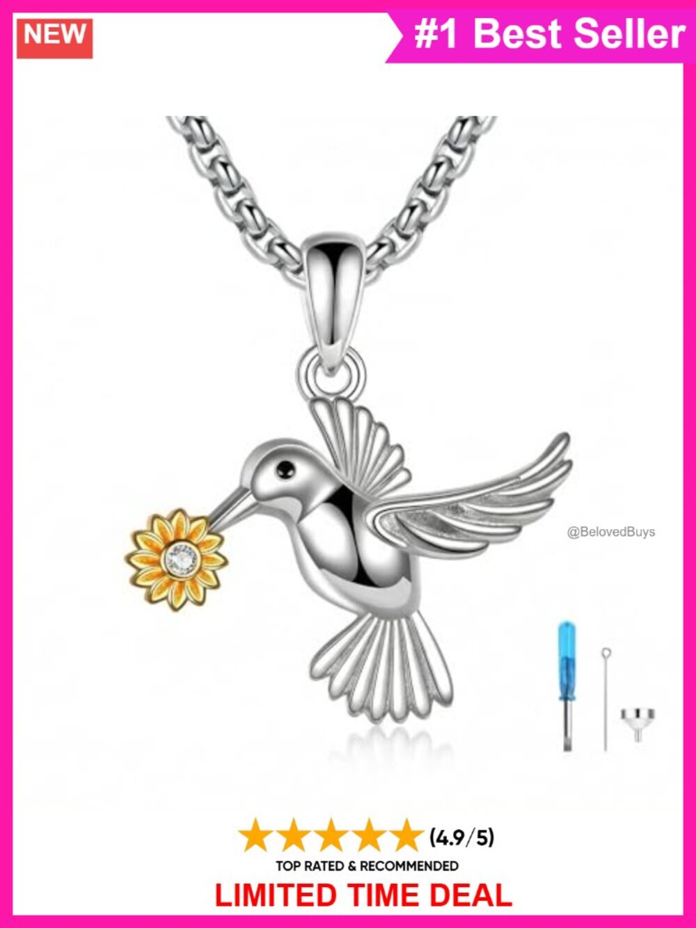 Sterling Silver Sunflower Hummingbird Urn Necklace Memorial Pendant